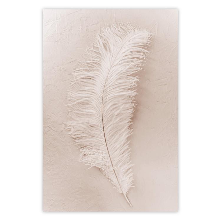 Poster Quiet Memory - simple beige-pink composition with a bird feather