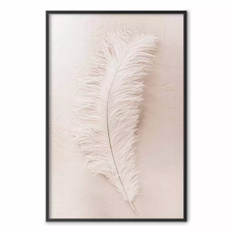 Quiet Memory - simple beige-pink composition with a bird feather