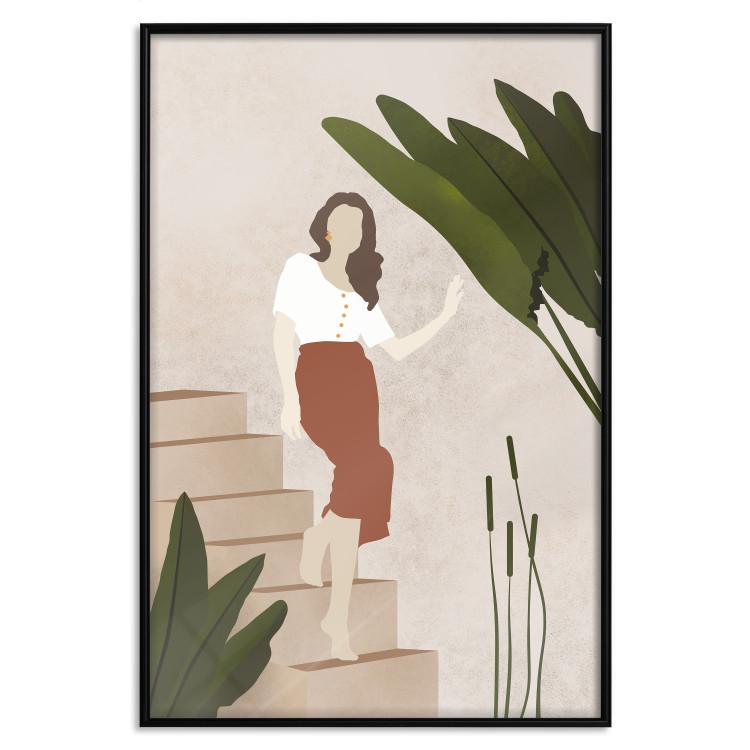 Poster Beautiful Stranger - a beautiful woman descending stairs among plants