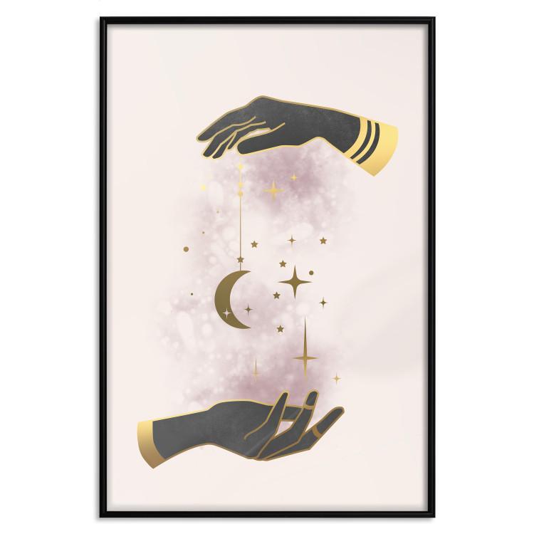 Poster Total Magic - extraordinary abstraction with hands and moon on a beige background