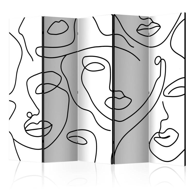 Room Divider Girls' Night Out II (5-piece) - Black and white abstraction in faces