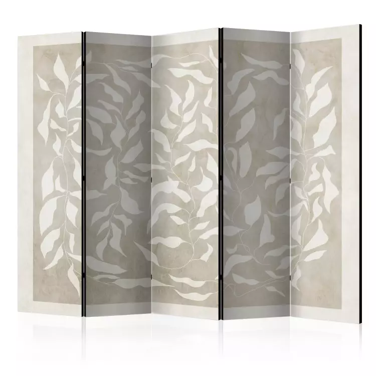 Leafy Weave II (5-piece) - Abstraction in white plants on a beige background