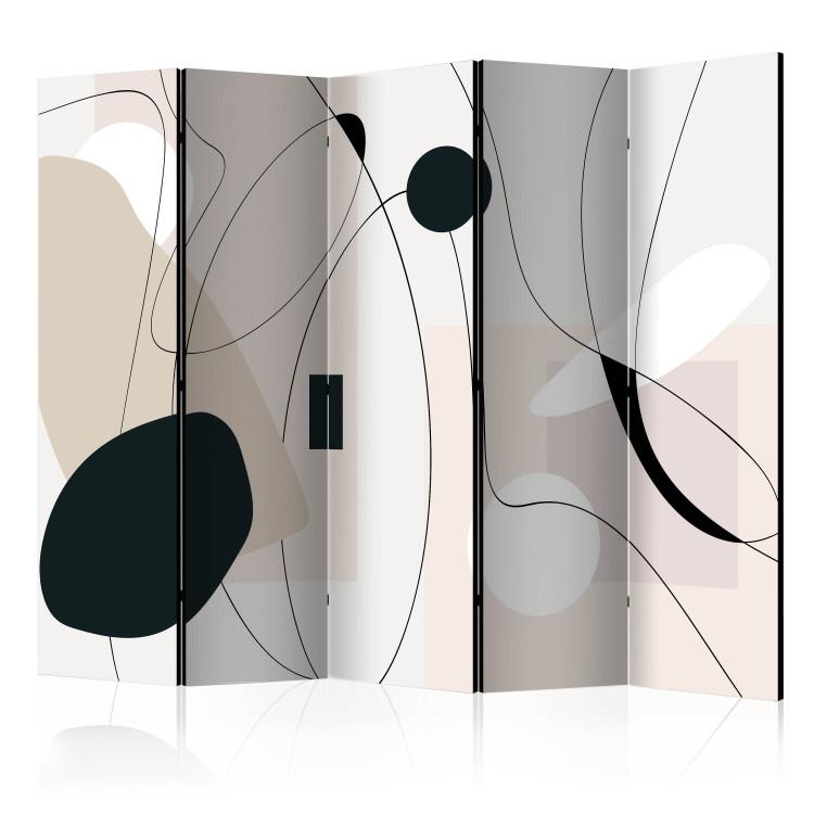 Room Divider Waves of Shapes II (5-piece) - Abstraction in waves in scandiboho style
