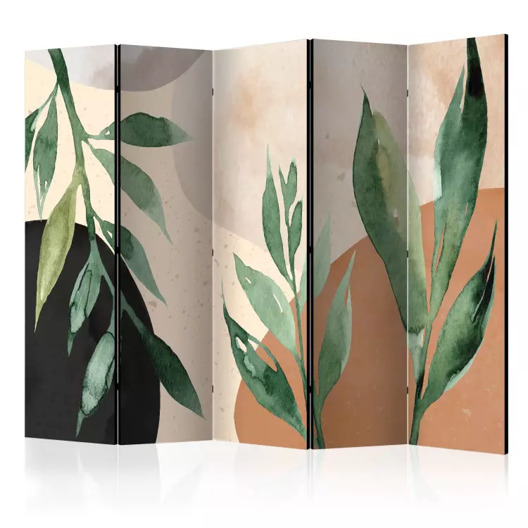Harmony of Nature II (5-piece) - Green leaves on warm background