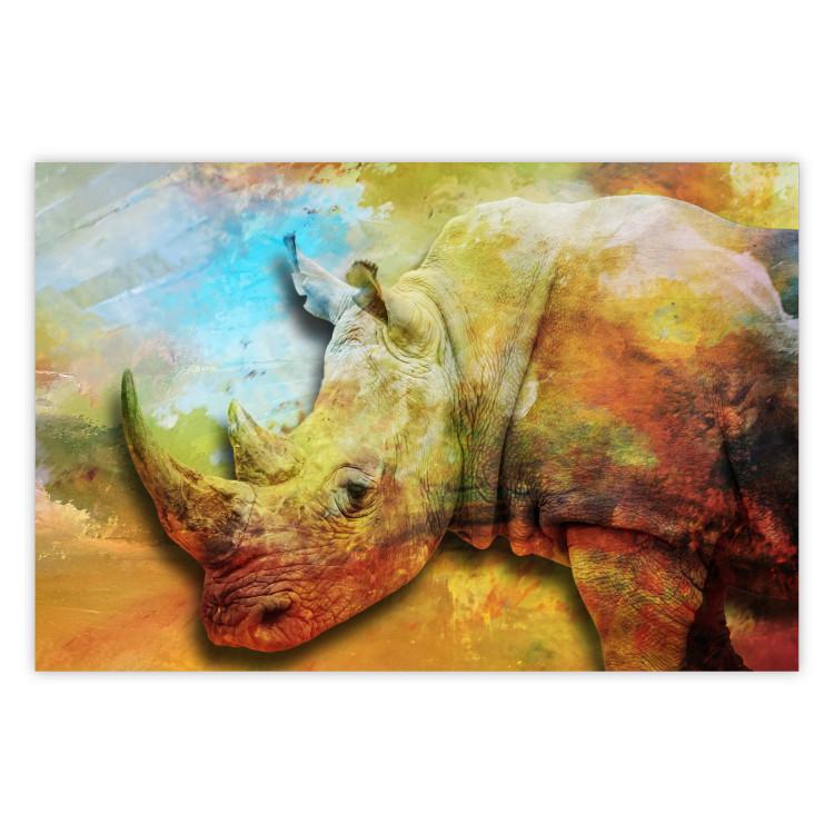 Poster Horizontal Rhino - warm-colored composition with an animal