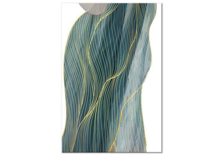 Canvas Print Golden and turquoise waves - abstraction on a white background