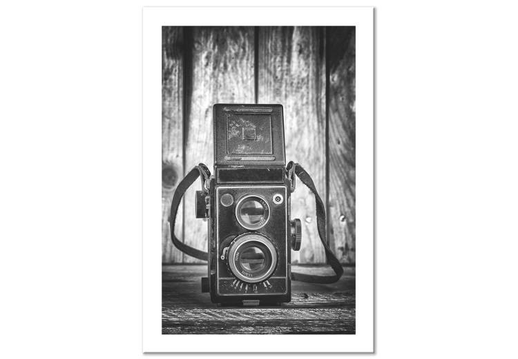 Canvas Print Old camera - black and white retro style composition with boards