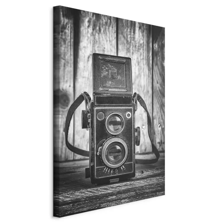 Old camera - black and white retro style composition with boards