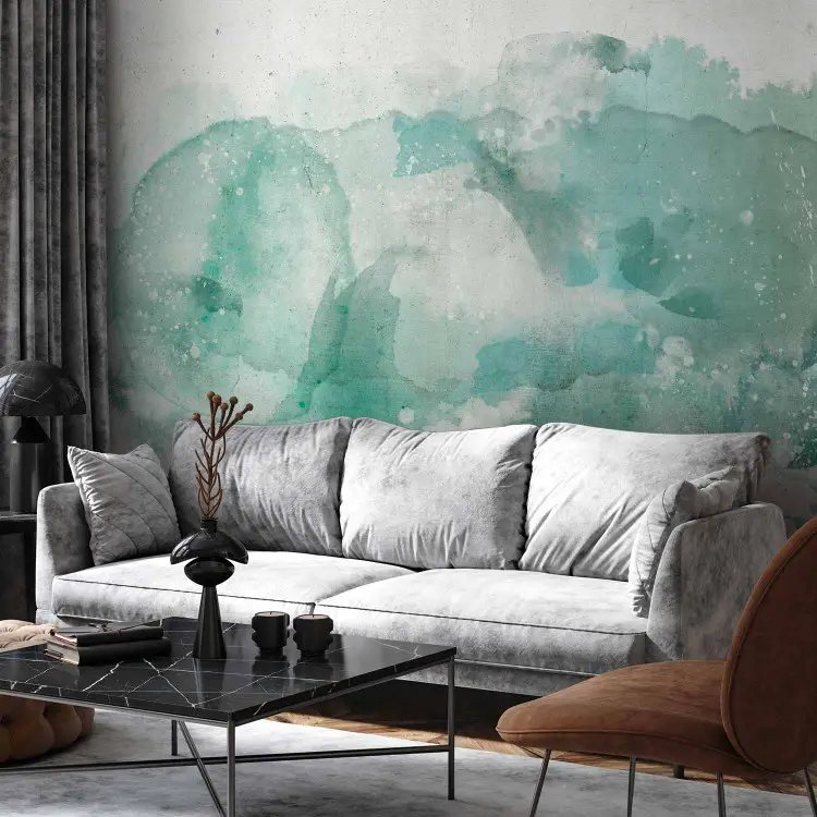 Mint Variation - Abstract watercolor blotches with mint strokes