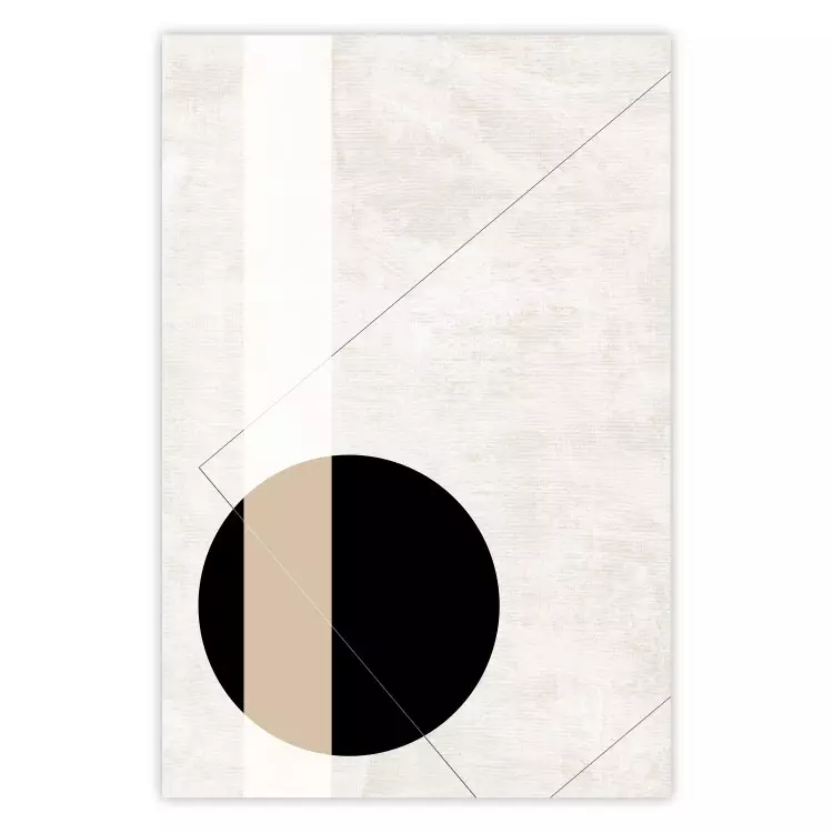 Convergence Point - geometric abstraction with a black circle on a beige background