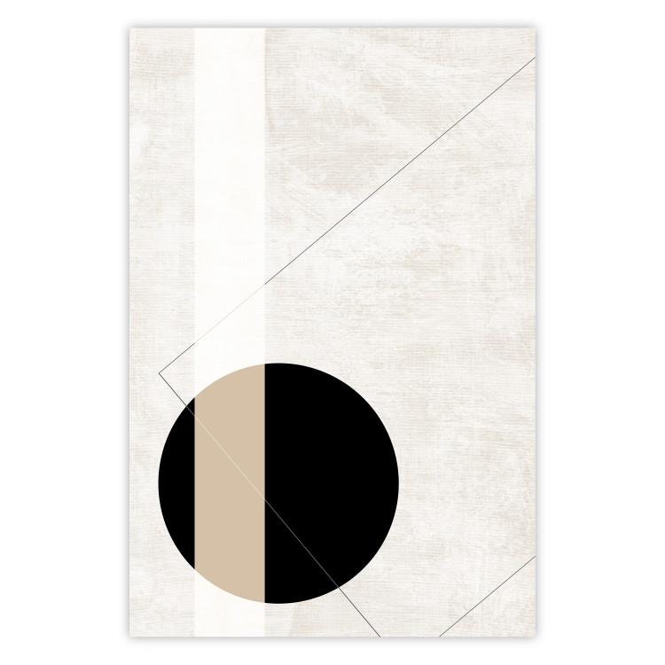 Poster Convergence Point - geometric abstraction with a black circle on a beige background