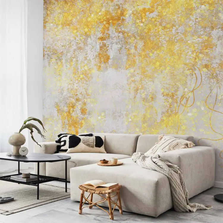 Yellow Cascades - Organic composition on a gray background