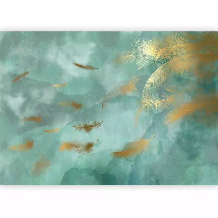Northern breeze - watercolour composition with golden feathers in the wind