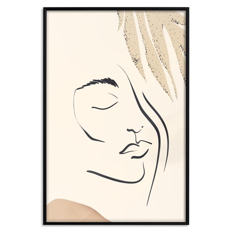 Poster Senna Curtain - delicate lineart with a woman's face on a beige background