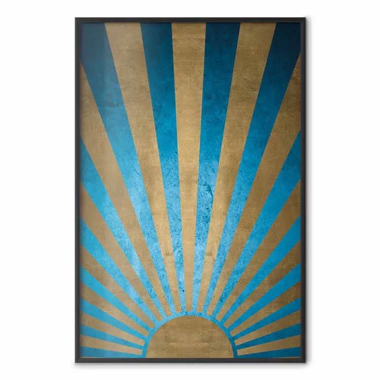Beyond the Horizon - abstract golden sun with figures on a blue background