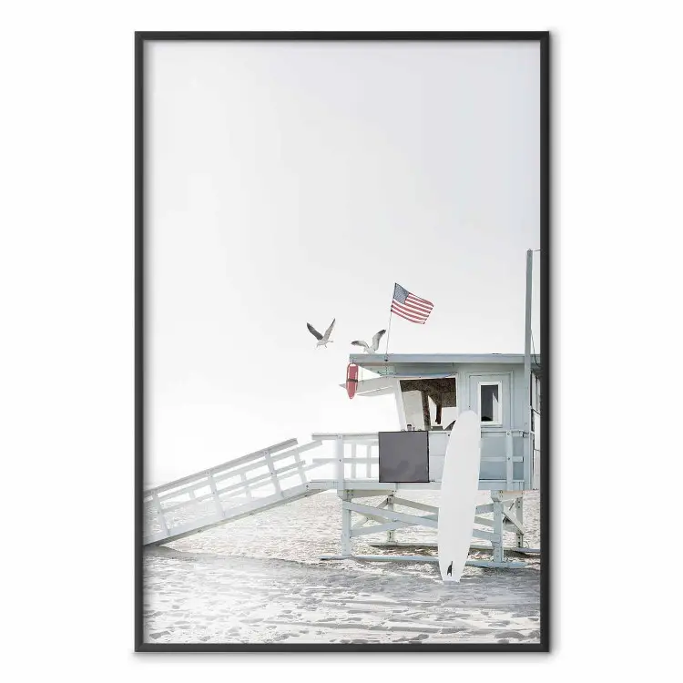 Santa Monica Beach - landscape of an American lifeguard hut on the beach