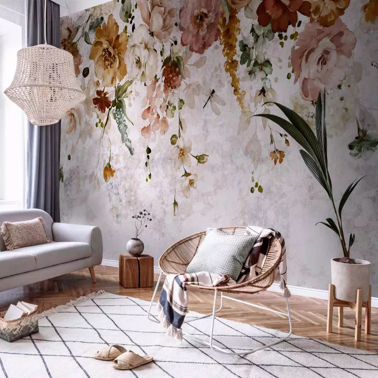 Vintage plant composition - landscape of colourful hanging flowers