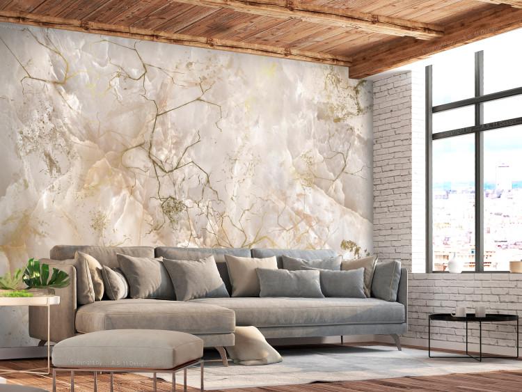 Wall Mural Abstract subtle background - light marble background with golden patterns