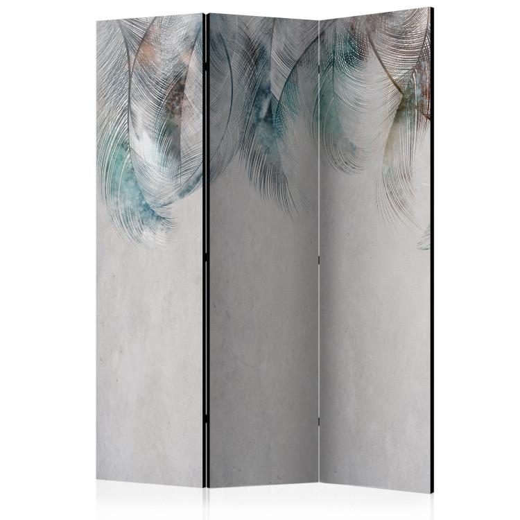 Room Divider Colorful Feathers (3-piece) - Delicate composition on a gray background
