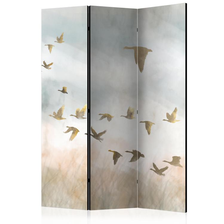 Room Divider Golden Geese (3-piece) - Birds against the sky and countryside landscape