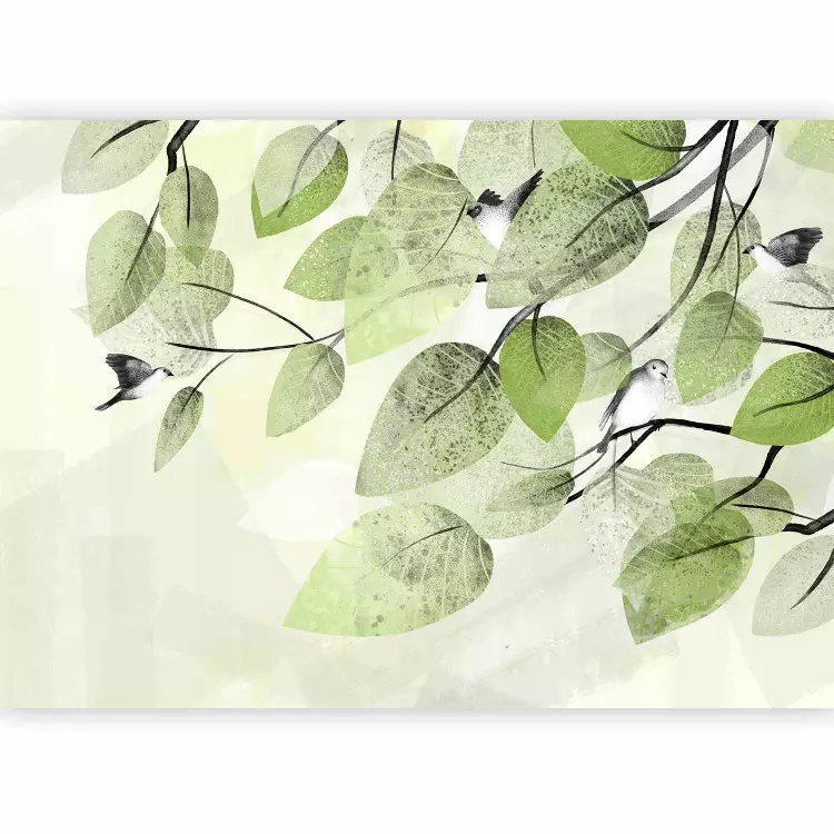 Wall Mural Minimalist nature landscape - birds among the leaves of a green  tree - bimago