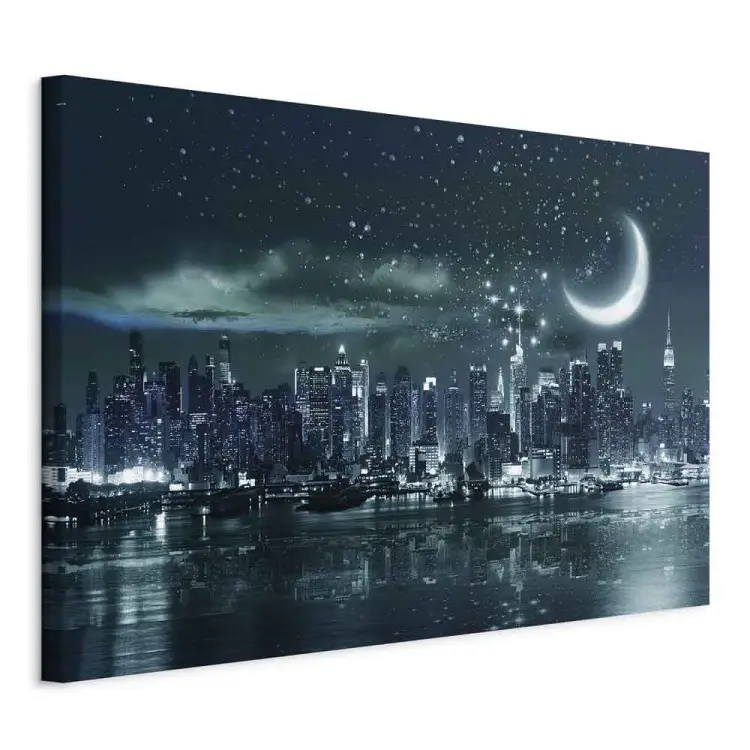Moon over Manhattan Wide - New York after dark