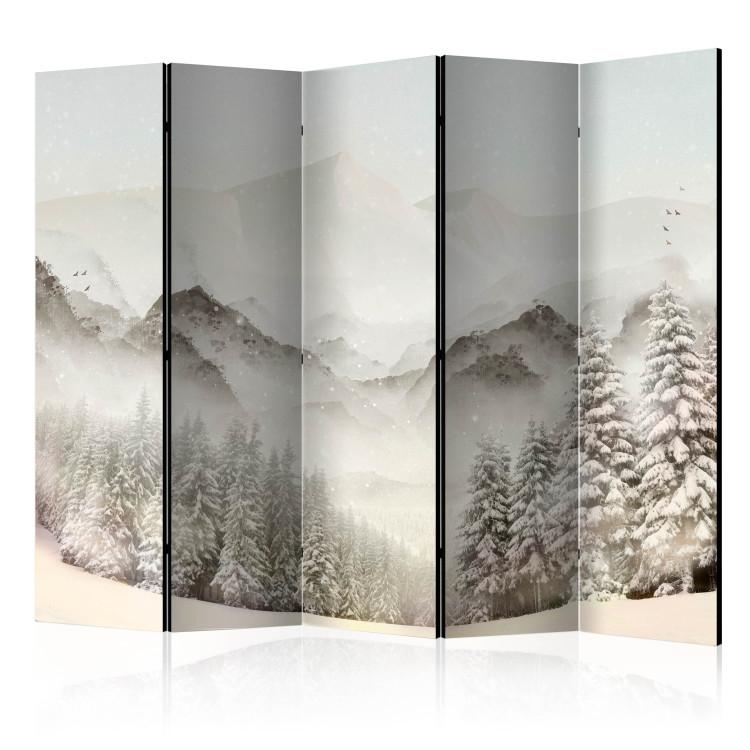 Room Divider Snowy Valley II (5-piece) - Winter landscape of mountains and trees