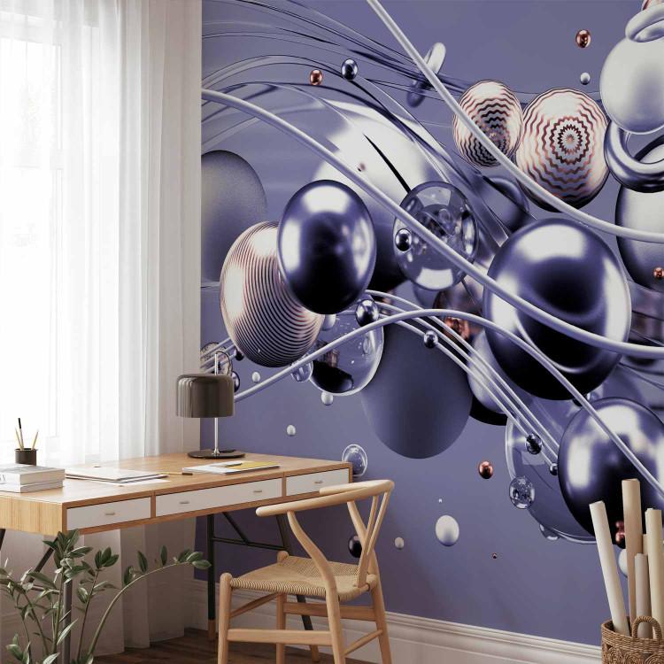 Wall Mural Dynamic space with balls in the purple - Modern abstraction