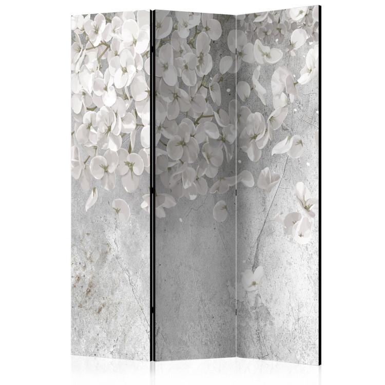 Room Divider Floral Clouds (3-piece) - Flowers on a concrete texture background