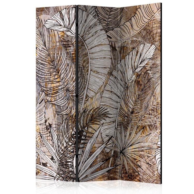 Room Divider Honeyed Plumage (3-piece) - Warm composition of feathers and plants