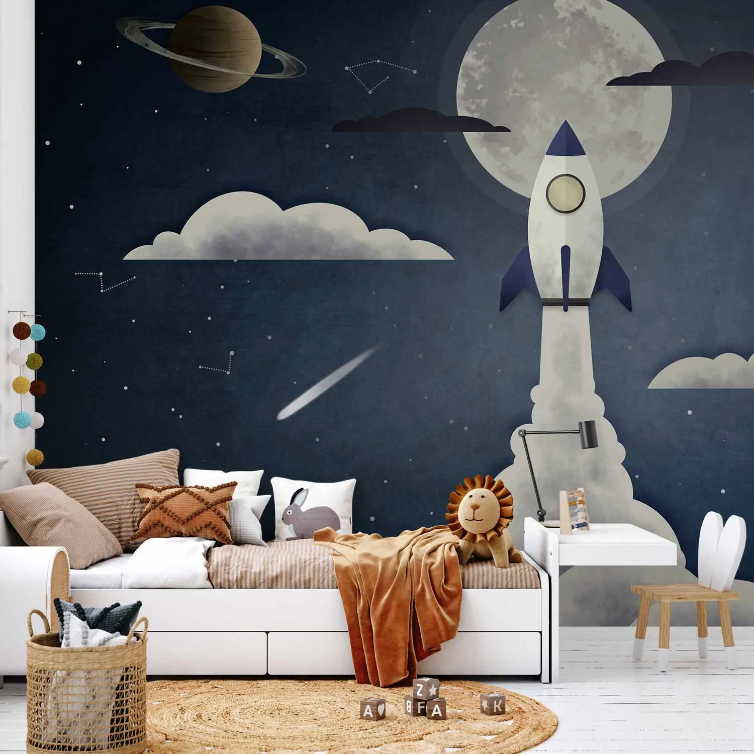Photo Wallpaper Space travel flying rocket in space with planets