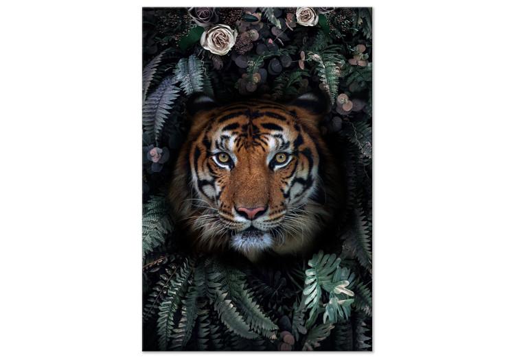 Canvas Print Tiger in Leaves (1-piece) Vertical - wild animal in the jungle