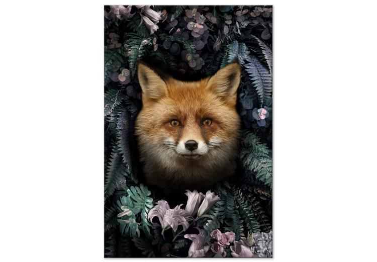 Canvas Print Fox in Flowers (1-piece) Vertical - forest animal amidst leaves