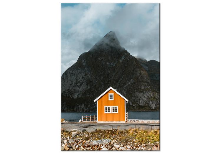 Canvas Print Northern Shore (1-piece) Vertical - house by the sea and mountains in the background