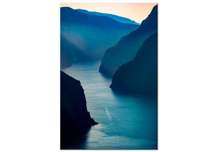 Canvas Print Aurlandsfjord (1-piece) Vertical - blue landscape amidst mountains
