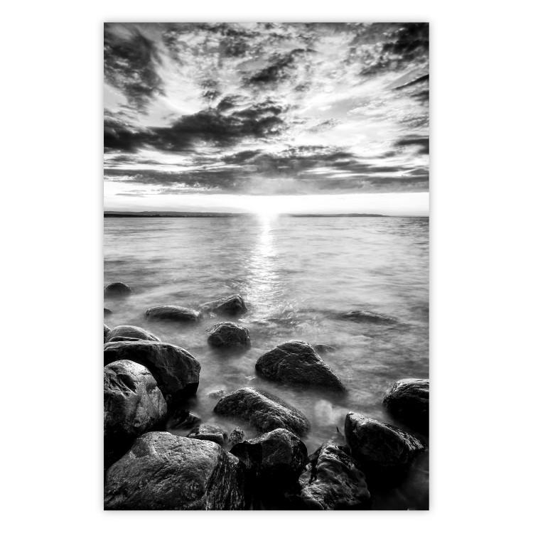 Poster Scandinavian Morning - black and white seascape against sky