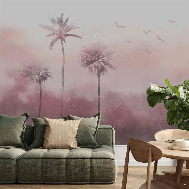 Wall Mural Hot breeze - exotic composition depicting palms and birds