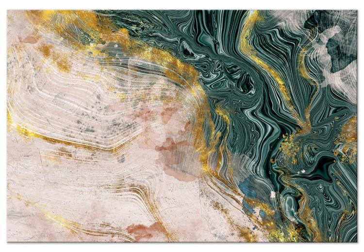 Canvas Print Golden Veins in Malachite (1-piece) Wide - modern abstraction