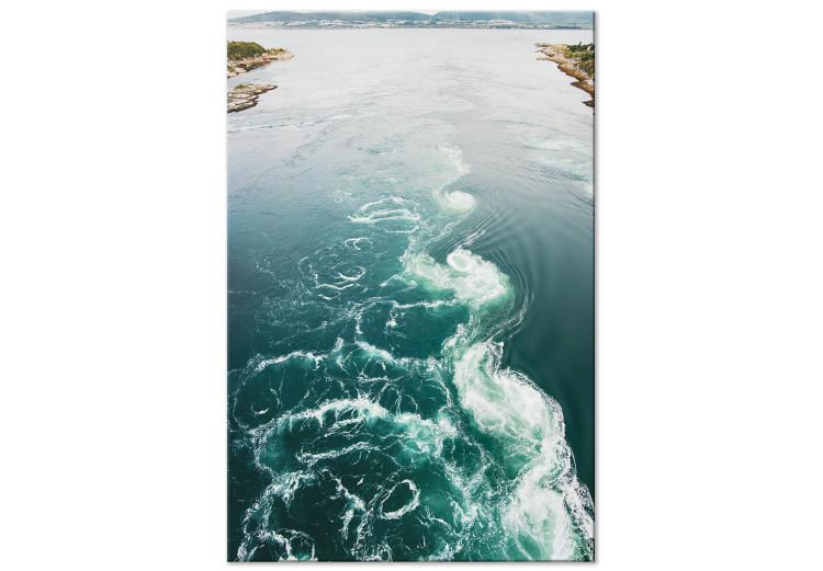 Canvas Print Turquoise Waves (1-piece) Vertical - water and mountain landscape in the background