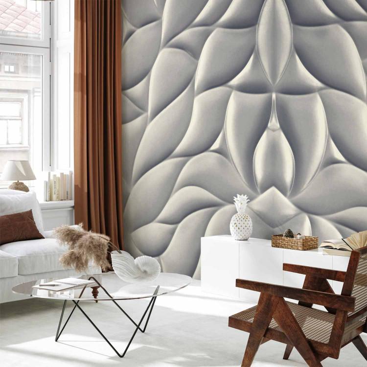 Wall Mural Silver waves - an elegant composition on a pattern of quilted material