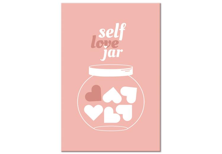 Canvas Print Self Love Jar (1-piece) Vertical - jar with heart and text in the background