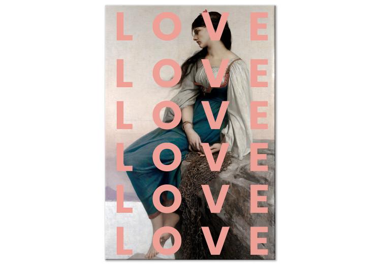 Canvas Print Great Feeling (1-piece) Vertical - love text and woman in the background