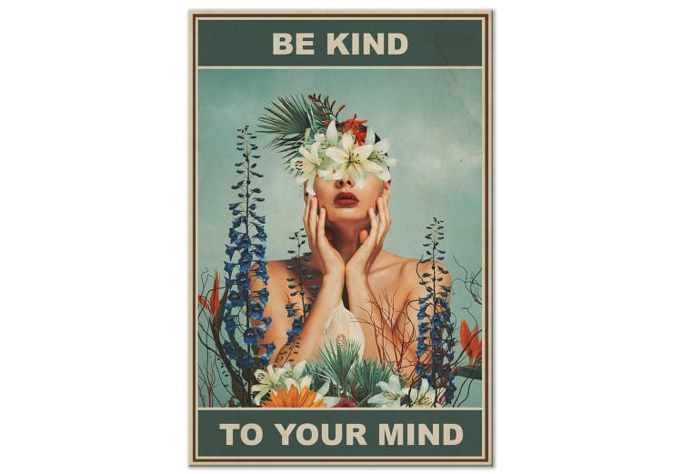 Canvas Print Be Kind to Your Mind (1-piece) Vertical - woman and colorful flowers