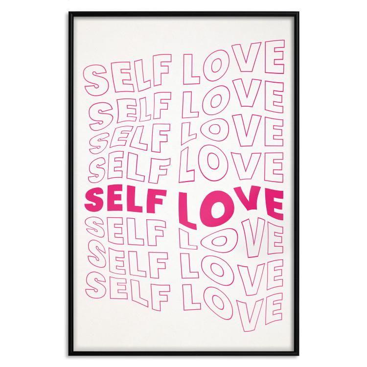 Poster Love Mantra - pink English texts on a contrasting white background