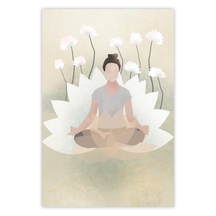 Poster Love Yoga - meditating woman against white flowers in a Zen style