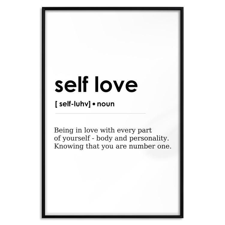 Poster Self Love - black English texts on a contrasting white background