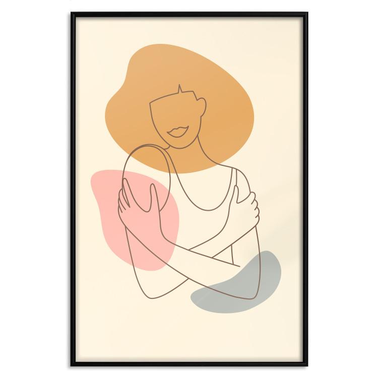 Poster Embrace Yourself - line art of a woman on a colorful abstract background