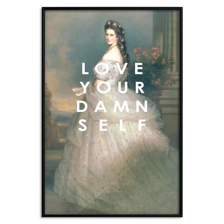 Poster Love Your Damn Self - English texts and a woman in a wedding dress