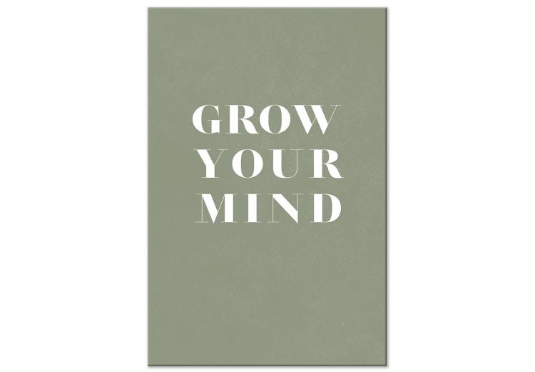 Canvas Print Grow Your Mind (1-piece) Vertical - white text on olive background