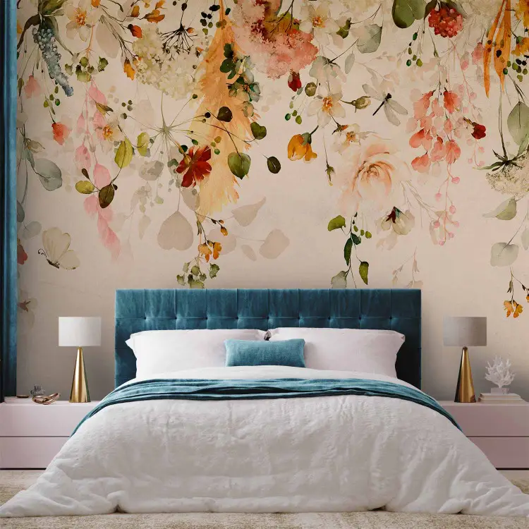Autumn flowers - motif of colourful dangling flowers in yellow tones